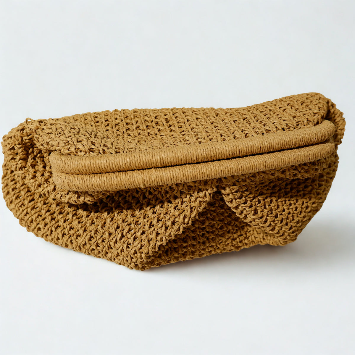 El Örgüsü Hasır Görünümlü Kadın Clutch Çanta – Doğal Renk